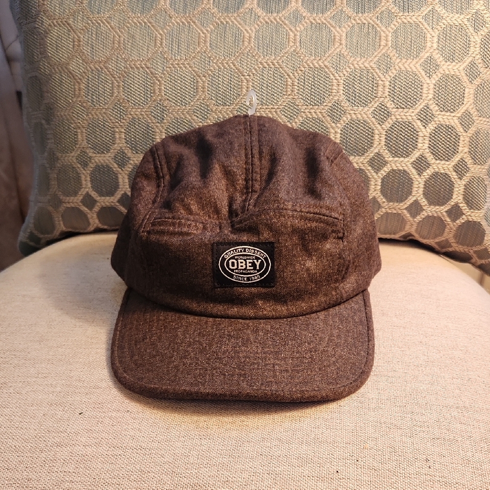 Obey Brown Flannel 5-Panel Hat with Logo Patch